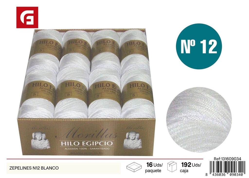 Hilo Zeppeling N12 blanco - Accesorios de costura y mercería