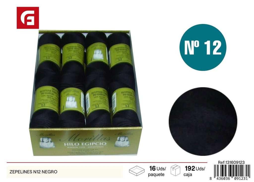 Hilo Zeppelin N12 negro - Accesorios de costura y mercería