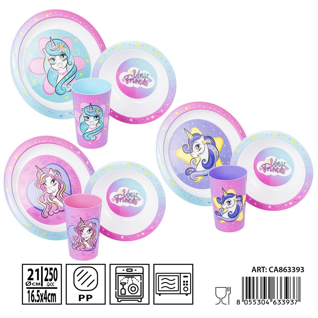 Set de platos 21 cm y vaso 250 ml para niños - Papelería y artículos de entretenimiento