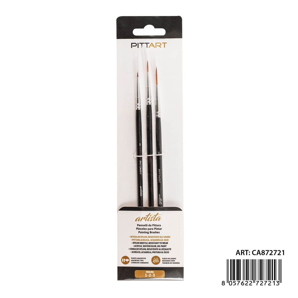 Set de pinceles de artista 3 piezas N.1-2-3 - Utensilios de pintura