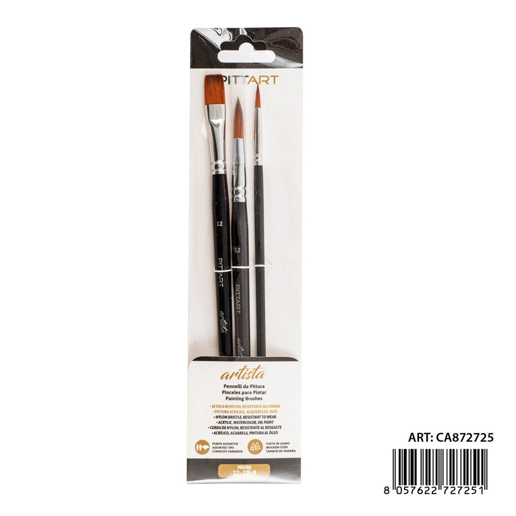 Set de pinceles de artista 3 piezas N.12-12-8 - Utensilios de pintura