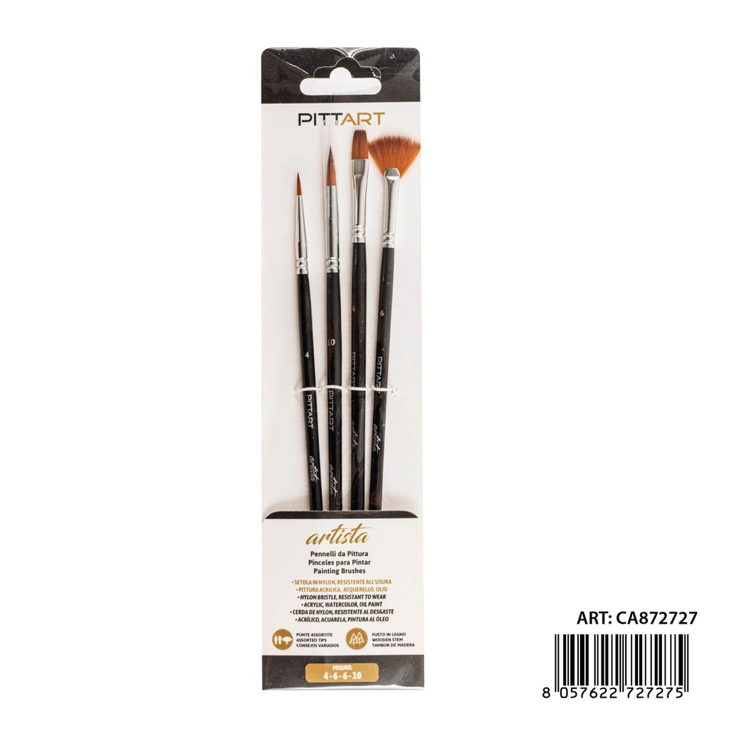 Set de pinceles de artista 4 piezas N.4-6-6-10 - Utensilios de pintura