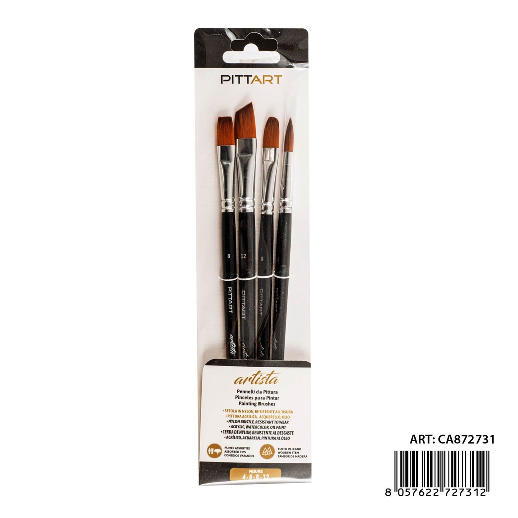 Set de pinceles de artista 4 piezas N.4-8-8-12 - Utensilios de pintura