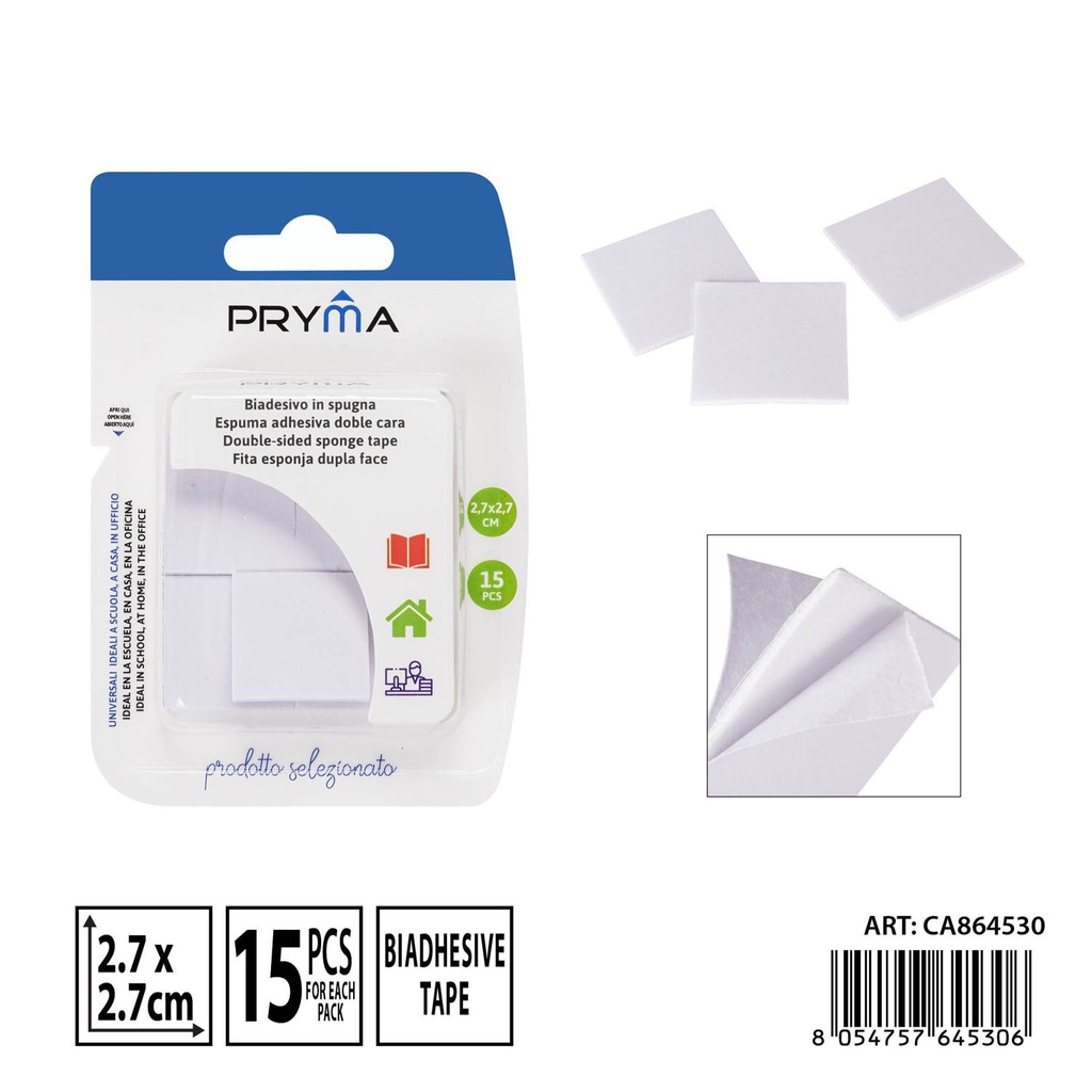 Espuma adhesiva doble cara 2.7x2.7cm (15 piezas) - Artículos de pegado y manualidades