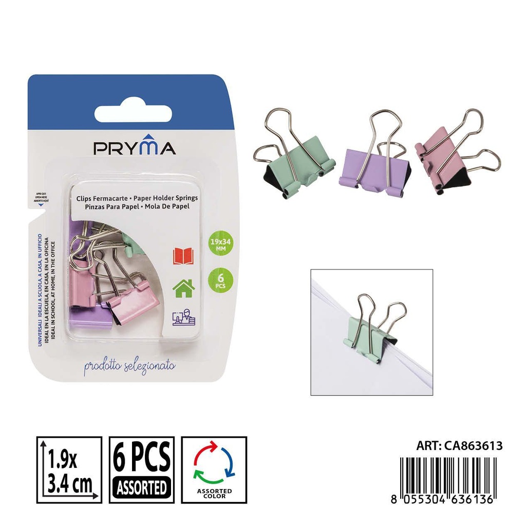 Clips pinzas 19x34 mm 6 piezas - Provisiones de oficina y papelería