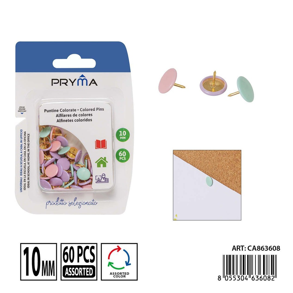 Chinchetas plastificadas (60 piezas) - Accesorios para oficina y manualidades