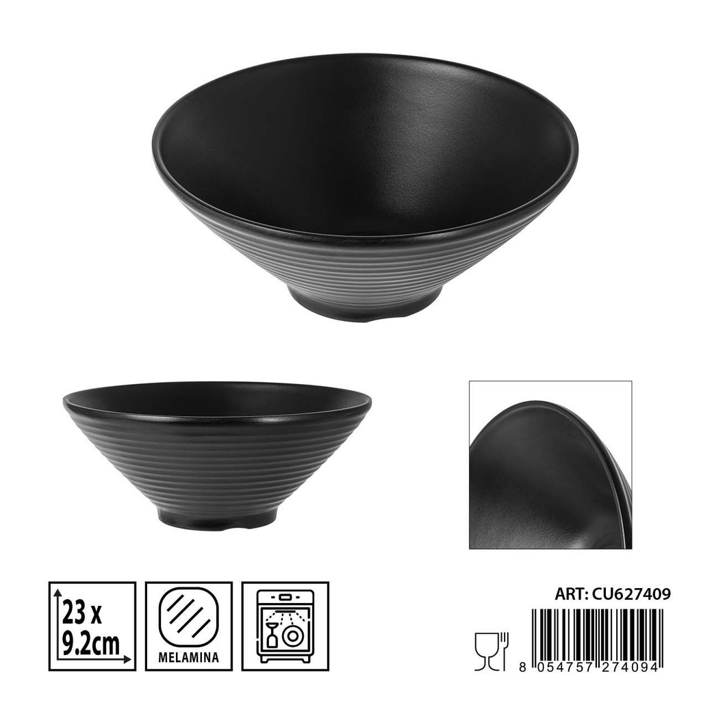 Cuenco de melamina negro 23x23x9.2 cm 450g - Accesorios de cocina y menaje