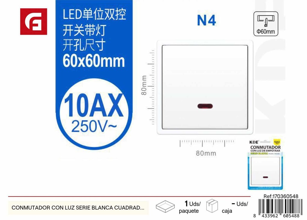 Conmutador con luz serie blanca cuadrada 605488 - Suministros eléctricos y accesorios