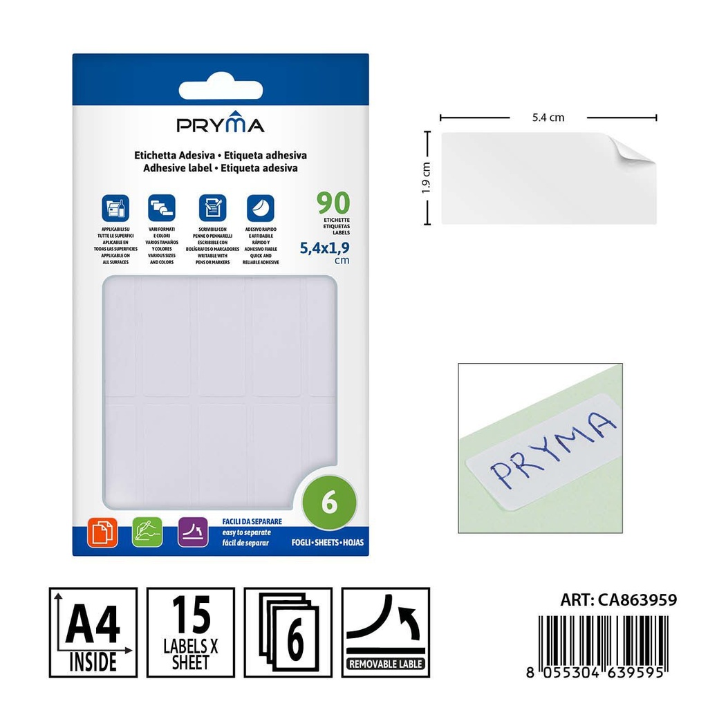 Etiqueta adhesiva blanca 5.5x1.9 cm 6 unidades - Material de papelería