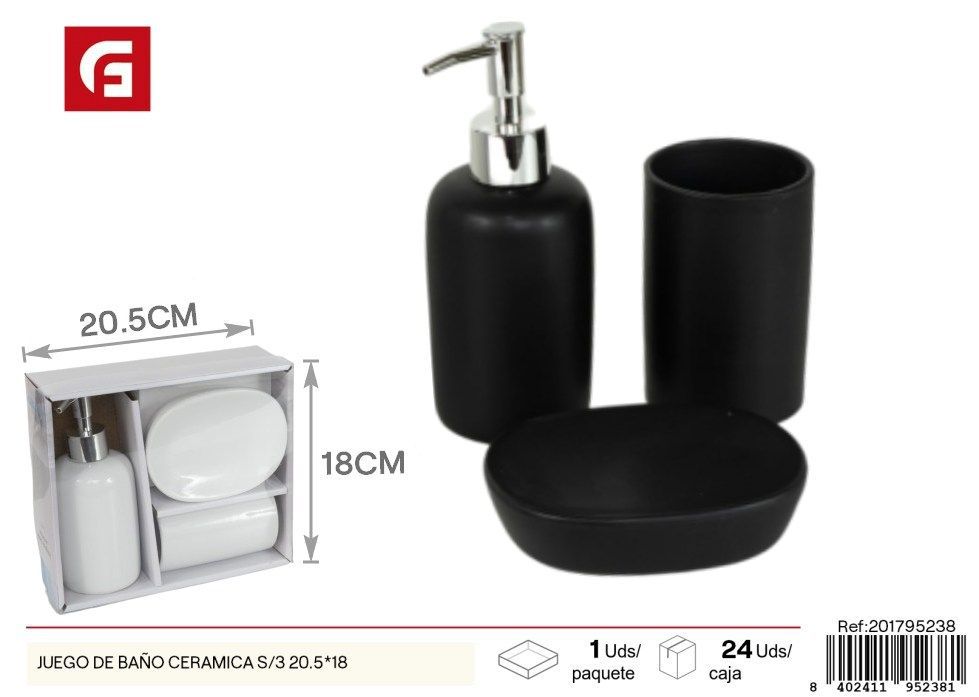 Set de baño de cerámica de 3 piezas 20.5x18 cm - Accesorios para baño