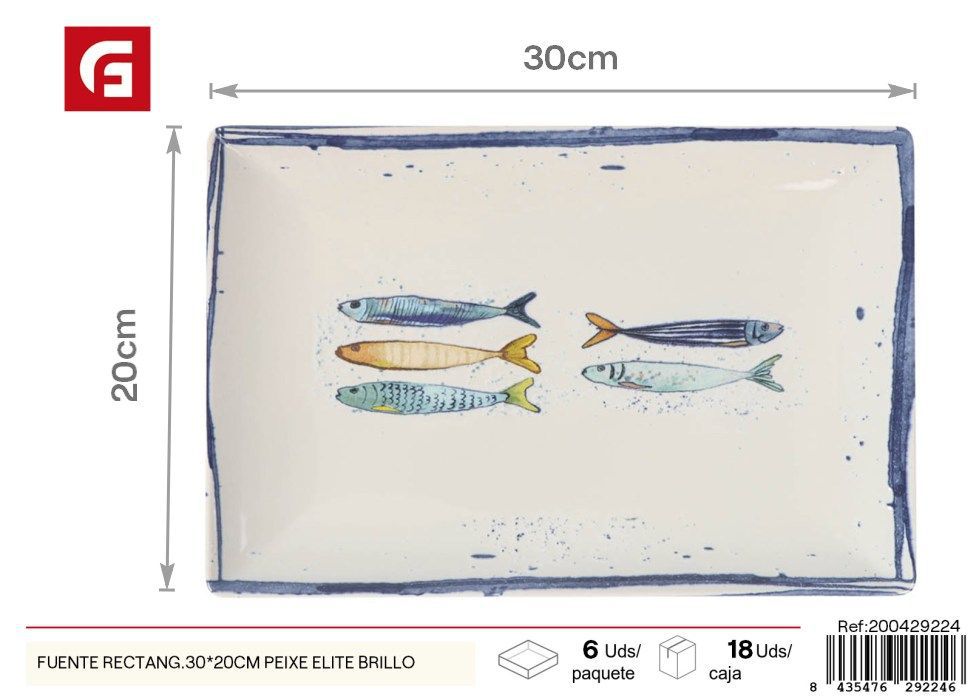Fuente rectangular 30x20 cm Peixe Elite Brillo - Vajilla y decoración