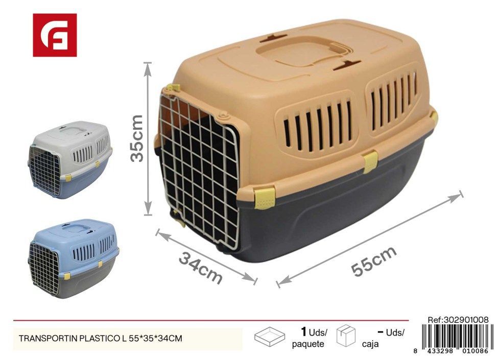 Transportín plástico grande para mascotas 55x35x34cm - Accesorios para mascotas y transporte