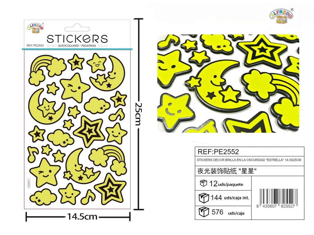 Stickers decorativos brillantes en la oscuridad "Estrella" 14.5x25 cm - Pegatinas infantiles neón