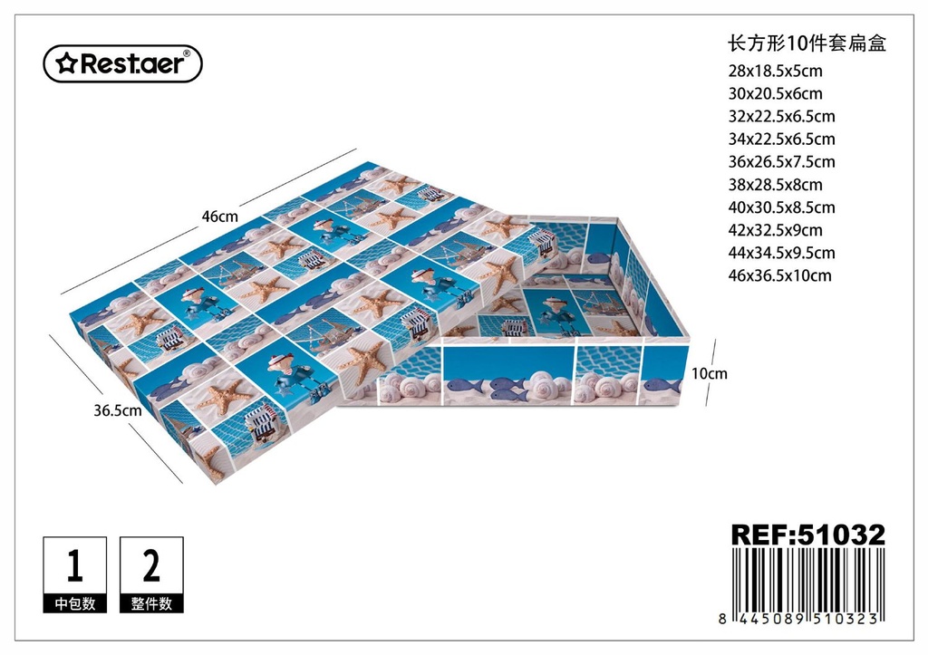 Caja plana de papel 10 piezas 46x36.5x10 cm - Artículos de regalo y embalaje