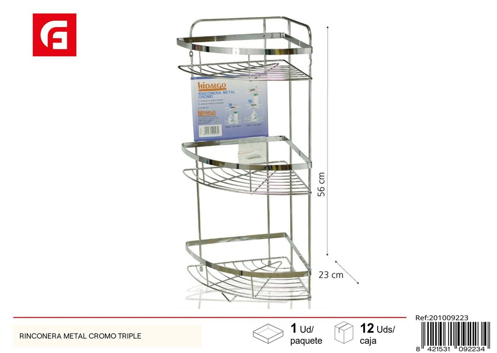 Rinconera metálica triple cromada para baño - Estanterías y organizadores