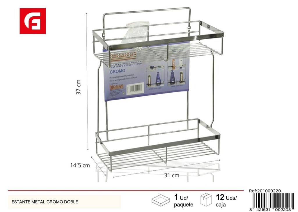 Estante metálico doble cromado para baño - Estanterías y organizadores