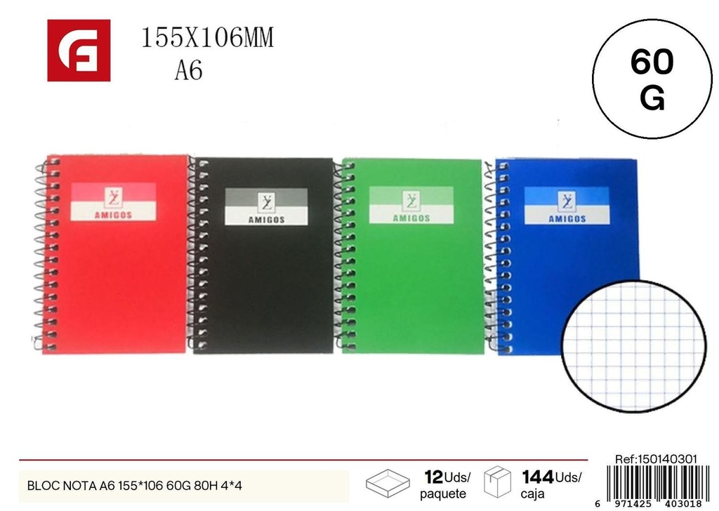 Bloque de notas A6 155x106 60g 80H - Papelería y material de oficina