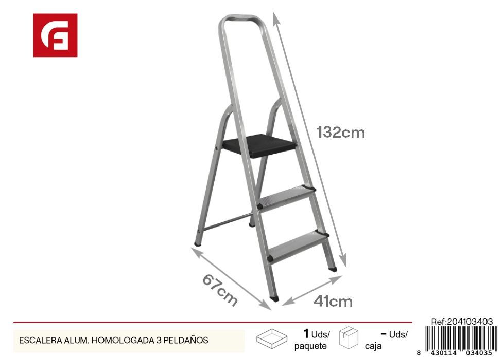 Escalera homologada de aluminio 3 peldaños - Herramienta de construcción