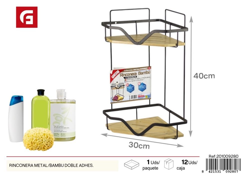 Rinconera metálica/bambú adhesivo doble - Accesorios de baño y estanterías