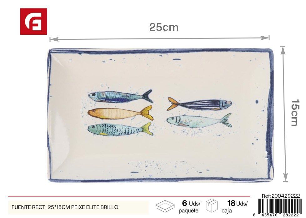 Fuente rectangular 25x15 cm Peixe Elite brillo - Vajilla decorativa