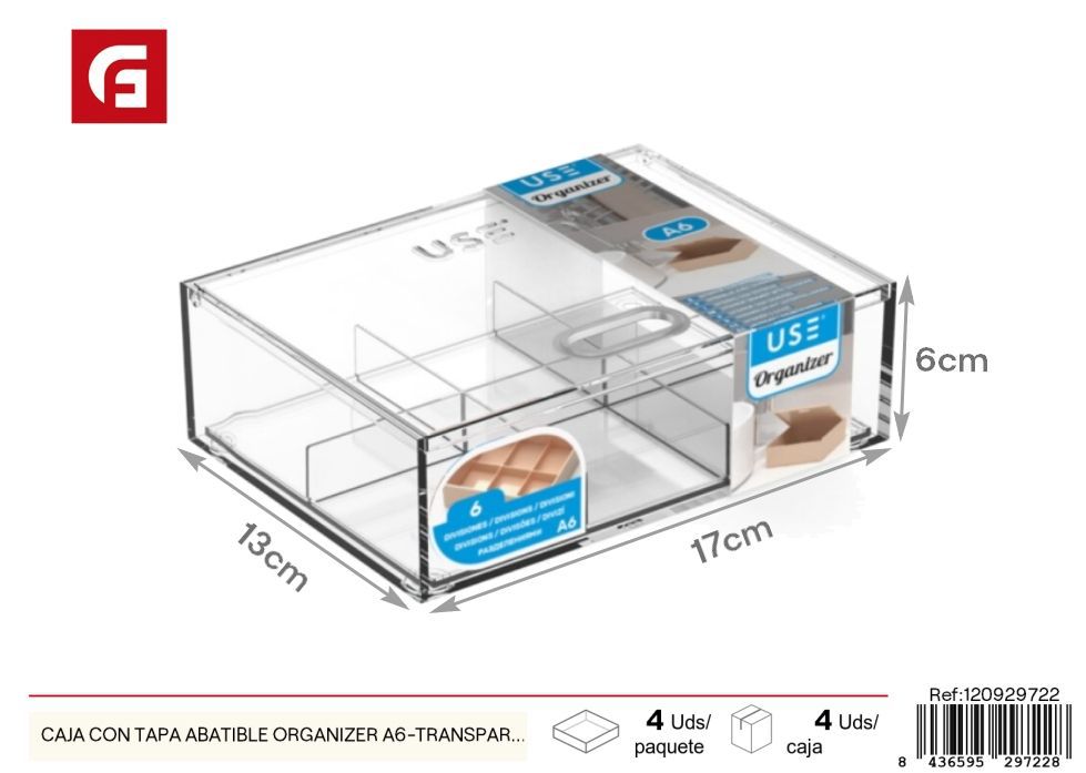 Caja organizadora transparente A6 con tapa abatible - Almacenamiento y organización