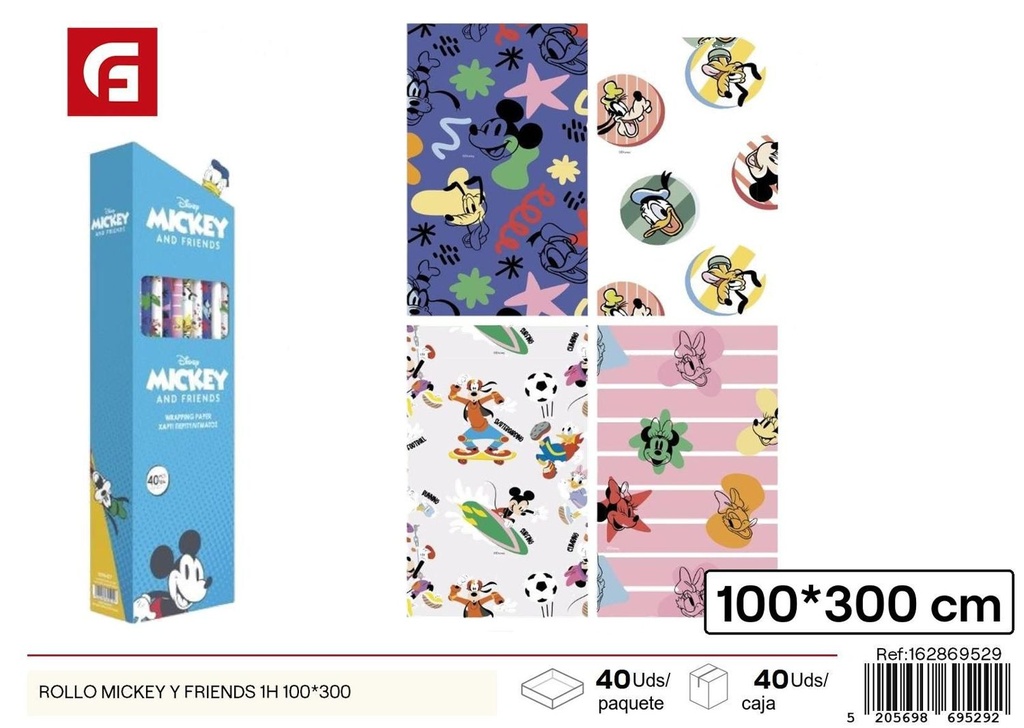Rollo de papel regalo Mickey y Friends 1h 100x300 cm - Material de regalo