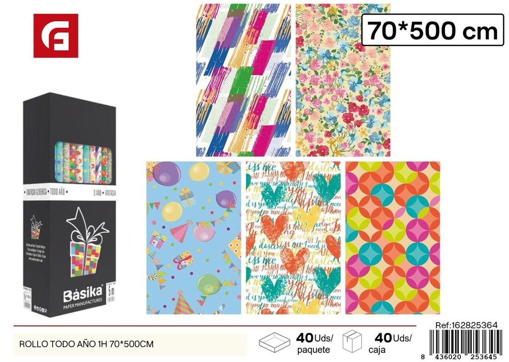 Rollo de papel regalo Todo Año 1h 70x500 cm - Material de regalo