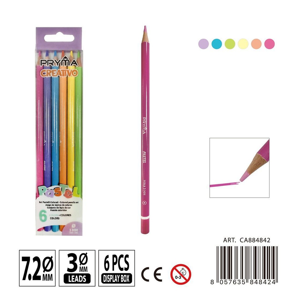 Lápices de colores pasteles 6 PZ - Suaves y sutiles