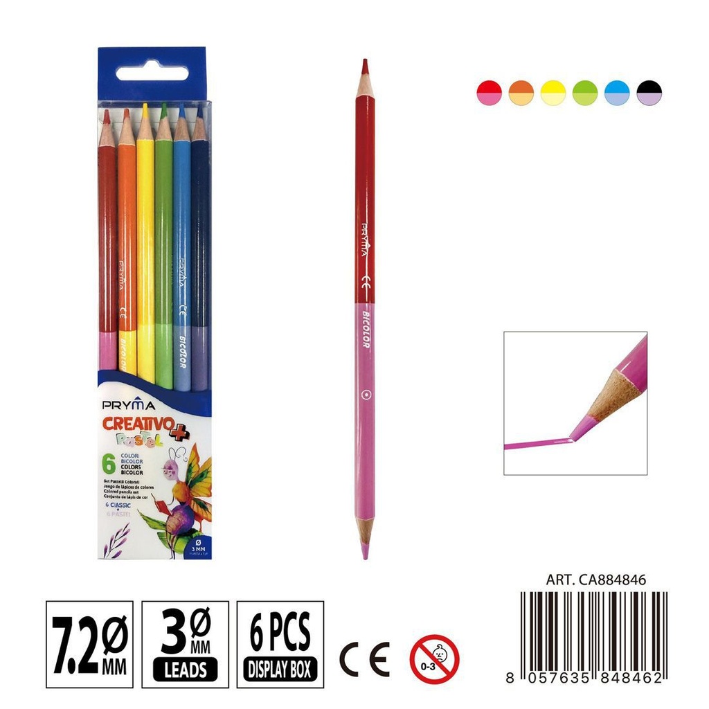 Lápices de colores dobles 6 PZ - Clásicos y de tonos pasteles