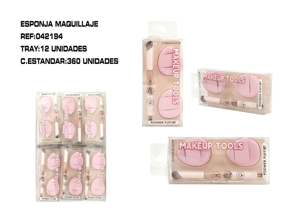 Set brocha de maquillaje con 2 mini borlas 12/U - Completo y funcional