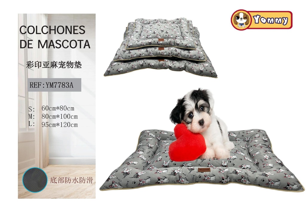 Colchoneta de perro de lino estampado en 3 piezas - Accesorios de cama para perros