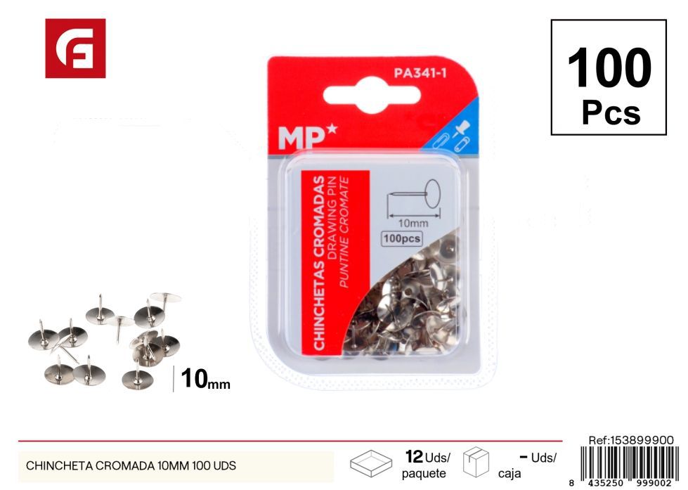 Chinchetas cromadas de 10 mm 100 uds - Nuevos artículos de verano