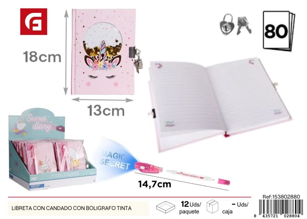 Libreta con candado y bolígrafo invisible - Agenda escolar y material de escritura