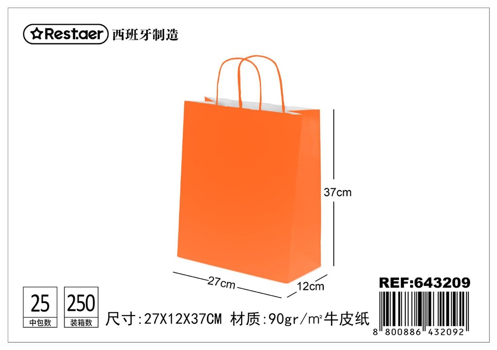 Bolsa de regalo naranja 27*12*37 cm - Embalaje alegre