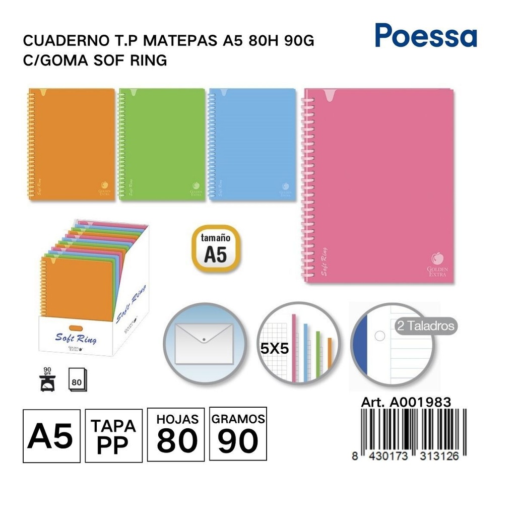  Cuaderno T.P matepas A5 80 hojas 5x5 - Papelería y cuadernos