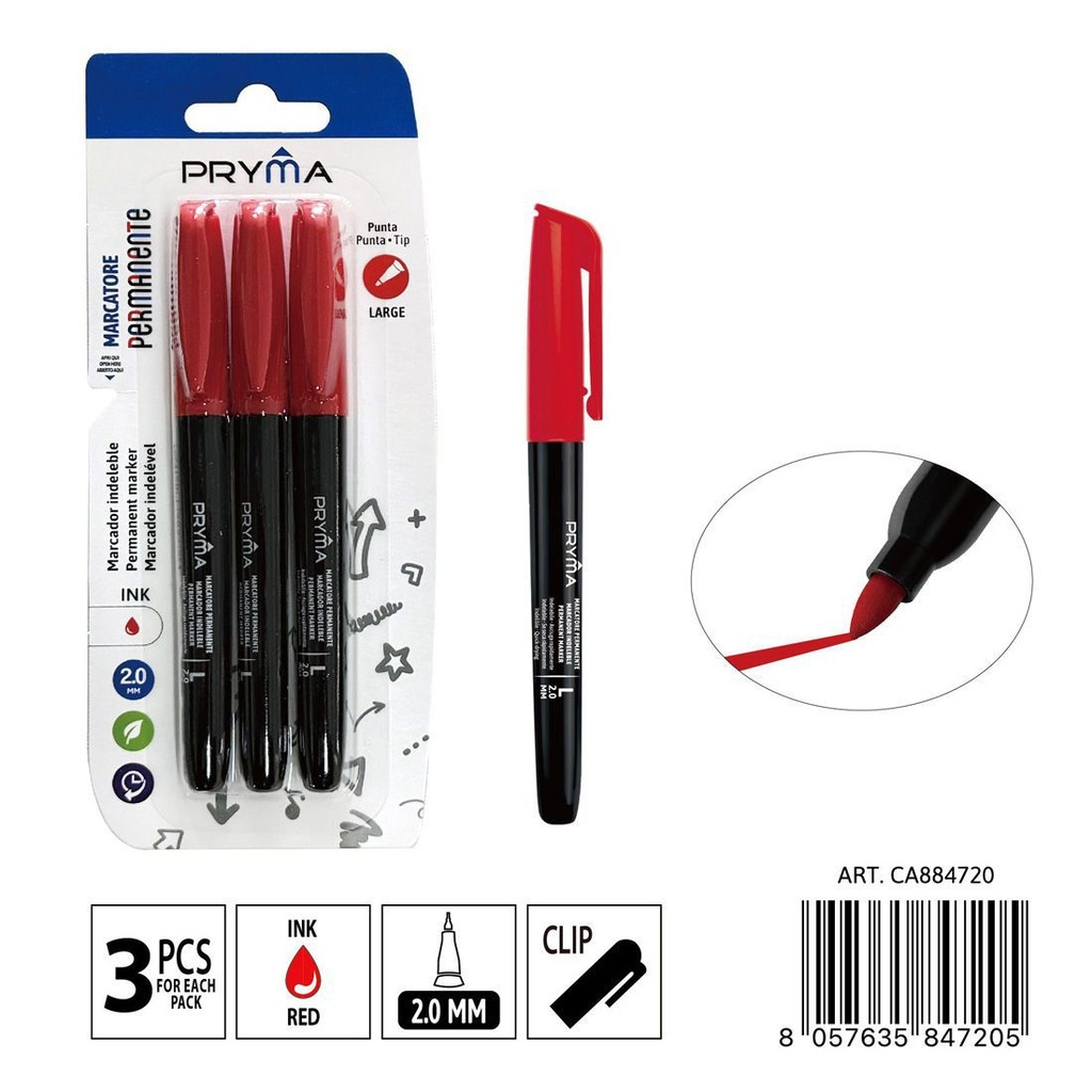  Marcador permanente punta redonda L 2mm rojo - Artículos de escritura y marcadores