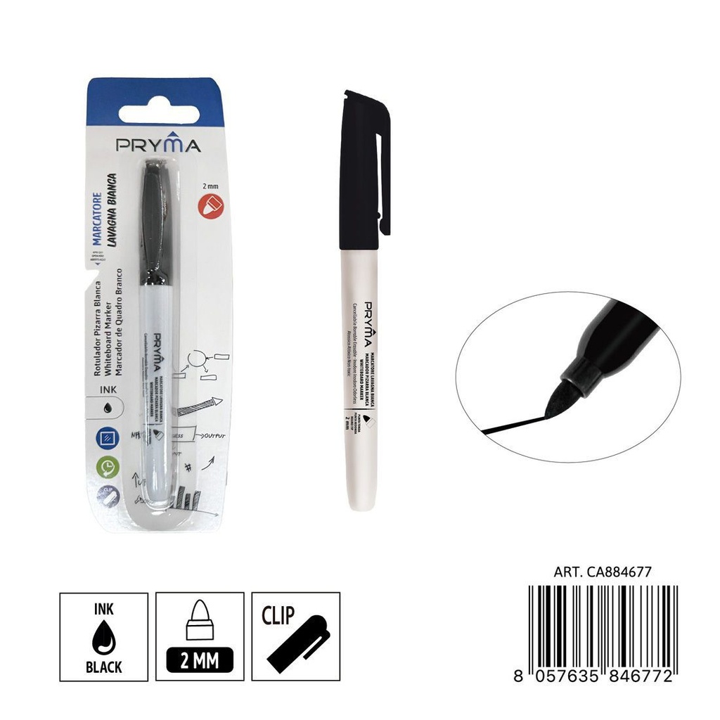  Marcador para pizarra blanca punta redonda 2mm negro - Artículos de escritura y pizarra