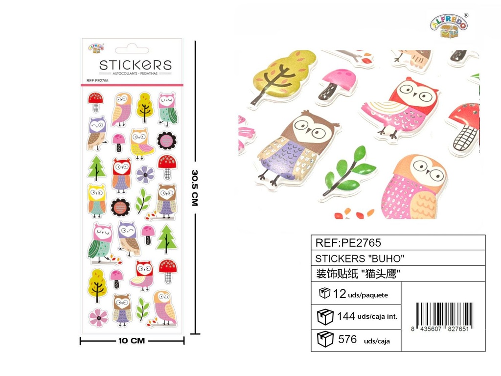 Stickers "Búho" 10X30.5CM - Artículos de papelería