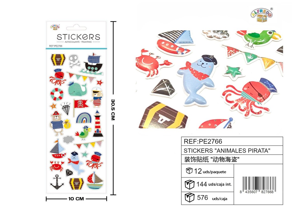 Stickers "Animales pirata" 10X30.5CM - Artículos de papelería