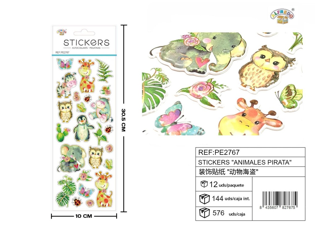 Stickers "Animales" 10X30.5CM - Artículos de papelería