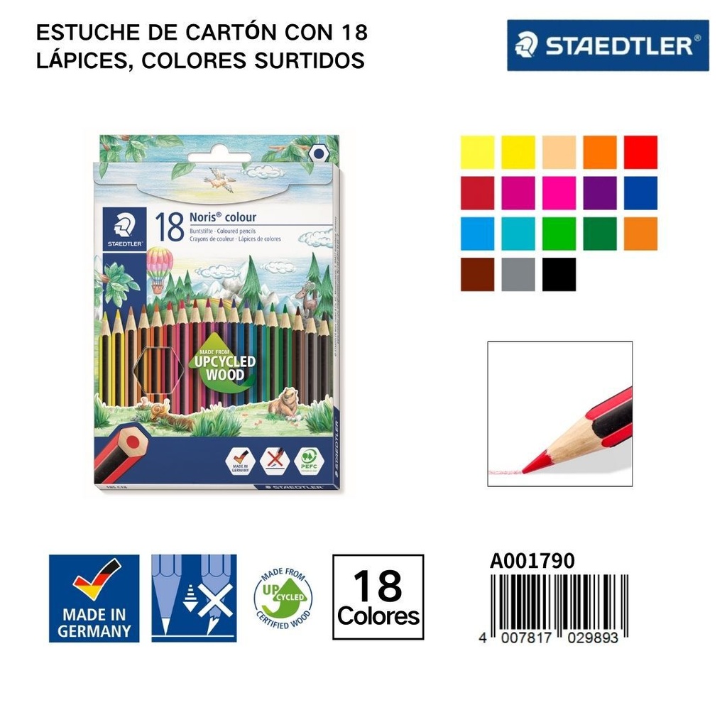 Estuche de cartón con 18 lápices de colores surtidos - Papelería y artículos de escritura