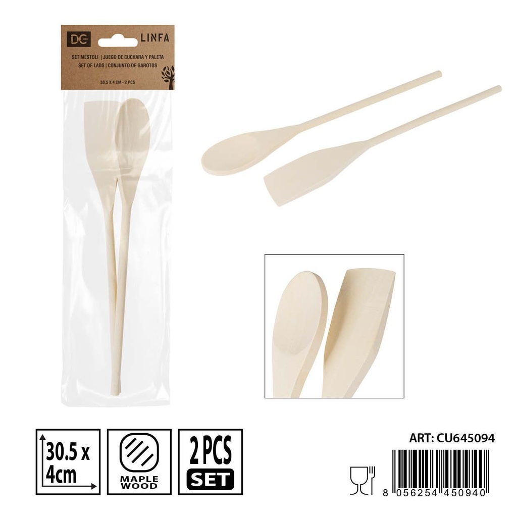 Set de cuchara y pala de arce 30.5x4 cm - Utensilios de cocina de madera