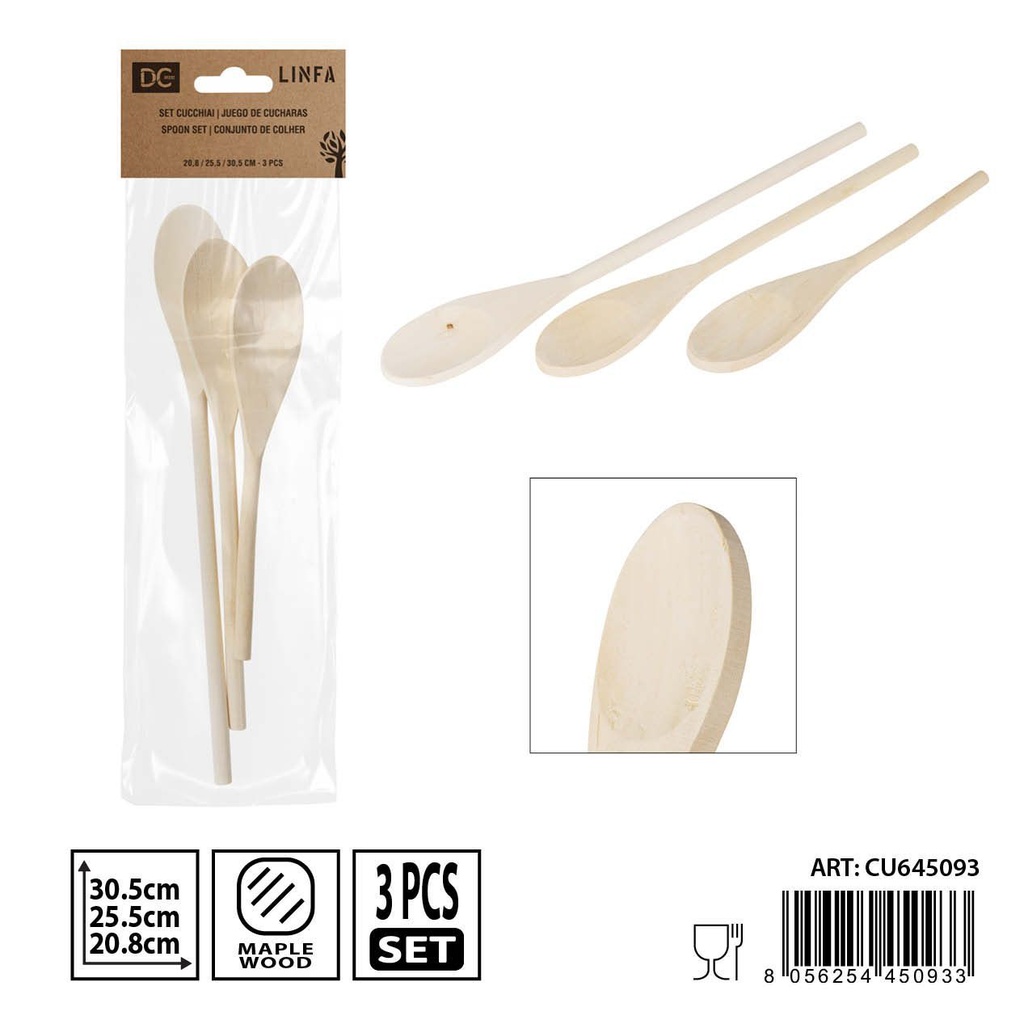 Set de cucharas de arce 30.5x4.2 cm, 25.5x4 cm, 20.8x3.9 cm - Utensilios de cocina de madera