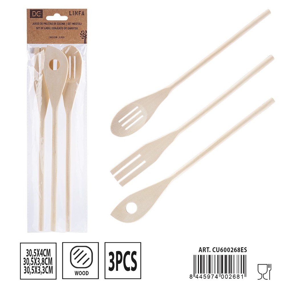 Set de paletas de cocina de arce 3 piezas 30.5 cm - Utensilios de cocina de madera