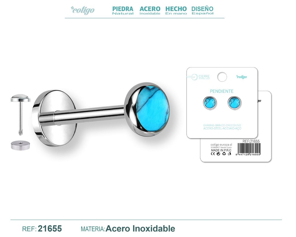Pendiente de acero color plateado con cierre de rosca - Joyería práctica y moderna