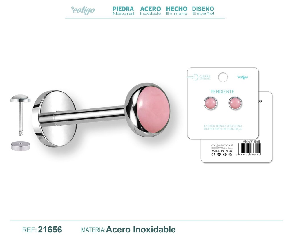Pendiente de acero color plateado con cierre de rosca - Joyería práctica y moderna