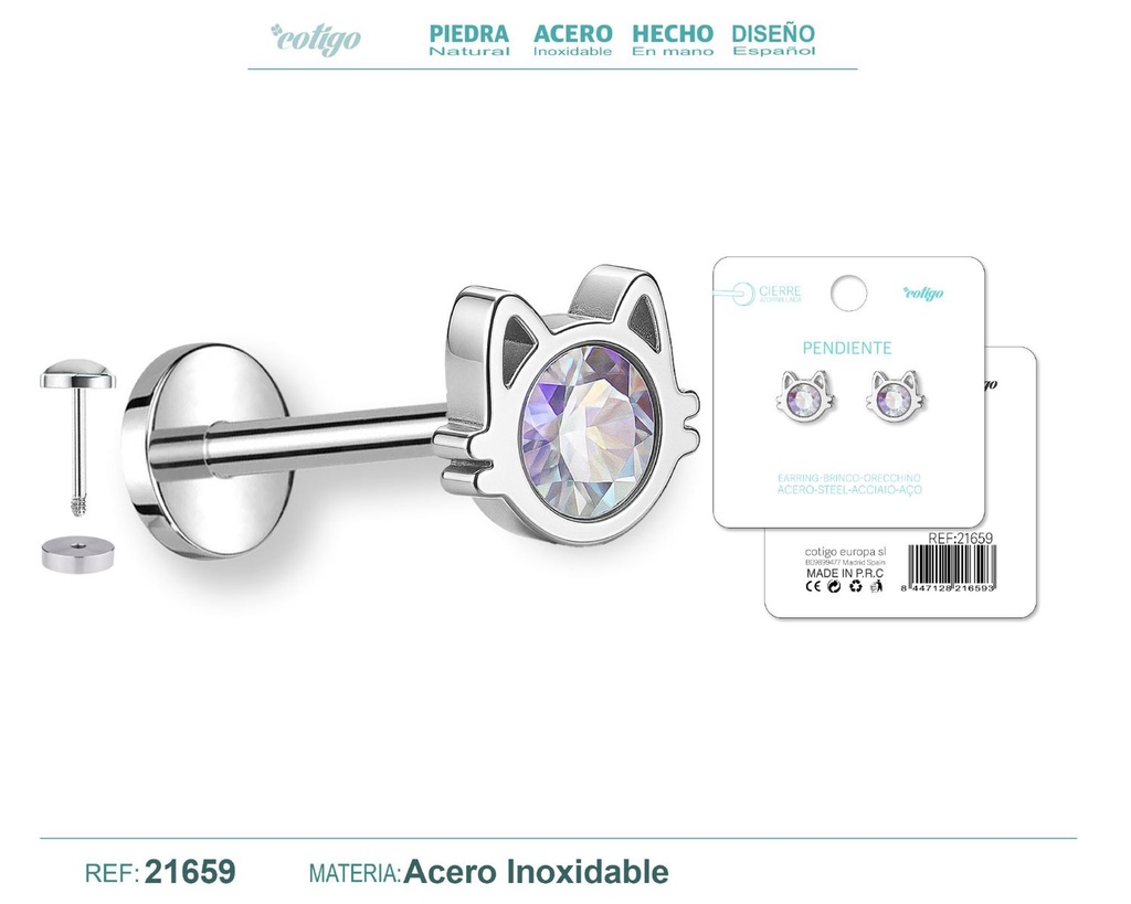 Pendiente de acero color plateado con cierre de rosca - Joyería práctica y moderna