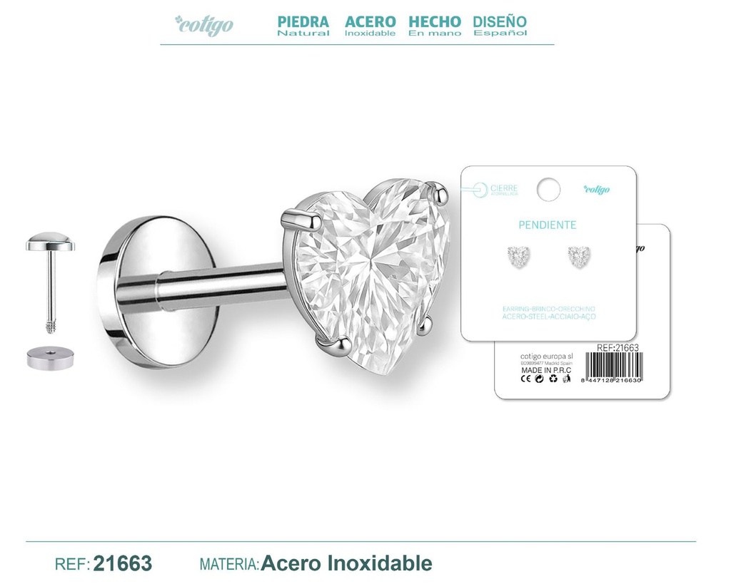Pendiente de acero color plateado con cierre de rosca - Joyería práctica y moderna