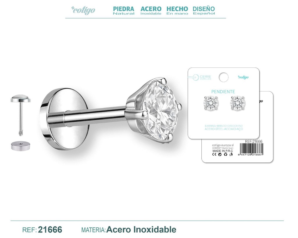 Pendiente de acero color plateado con cierre de rosca - Joyería práctica y moderna
