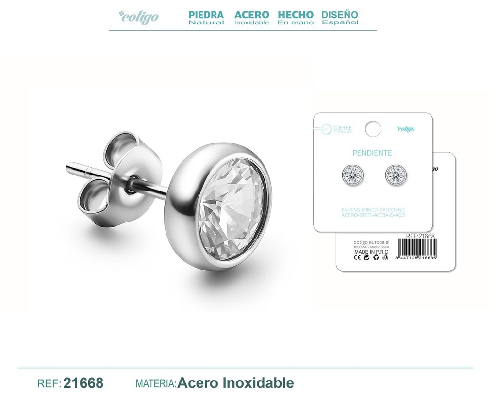 Pendiente de acero color plateado con cierre de rosca - Joyería práctica y moderna